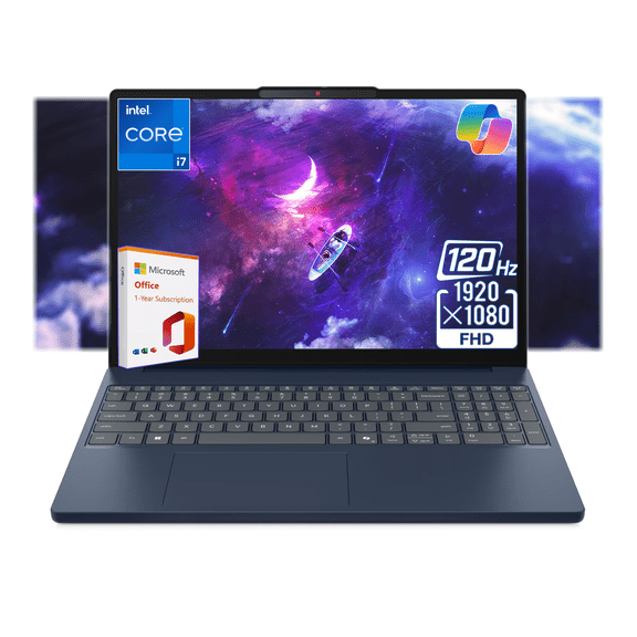 Lenovo IdeaPad Slim 3 15.3" Touchscreen Student & Home Laptop, Intel Core 7 350, 16GB DDR5 Memory, 512GB NVMe SSD Copilot+ PC, 120Hz 100% sRGB IPS Display, Full-Function USB-C, Win 11 Home