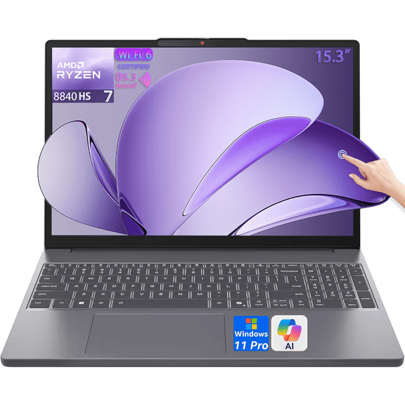 Lenovo IdeaPad Slim 3 15.3" WUXGA Touchscreen Laptop, 8-Core AMD Ryzen 7 8840HS, 40GB DDR5 RAM 1TB PCIe SSD, Wi-Fi 6, Bluetooth 5.3, AI Copilot, Windows 11 Pro, Luna Grey