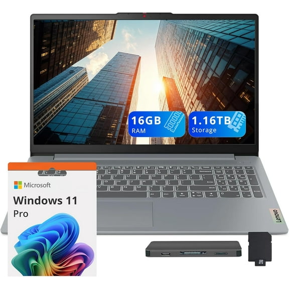 Lenovo IdeaPad Slim 3 15.6" FHD Display Laptop, AMD Ryzen 5 5625U, 16GB RAM, 1.16TB Storage (1TB SSD + 160GB Docking Station Set), AMD Radeon Graphics, Windows 11 Pro, Gray