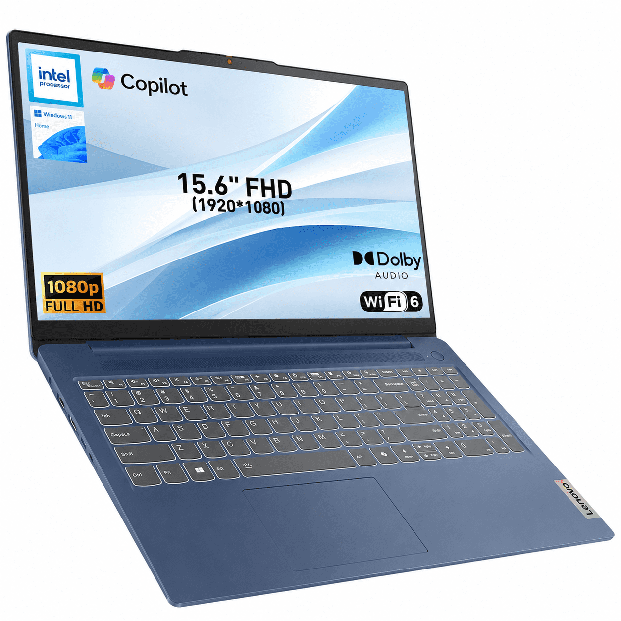 Lenovo IdeaPad Slim 3 15.6" FHD Laptop, Intel N150, 8GB RAM, 128GB eMMC, Windows 11 Home, Blue