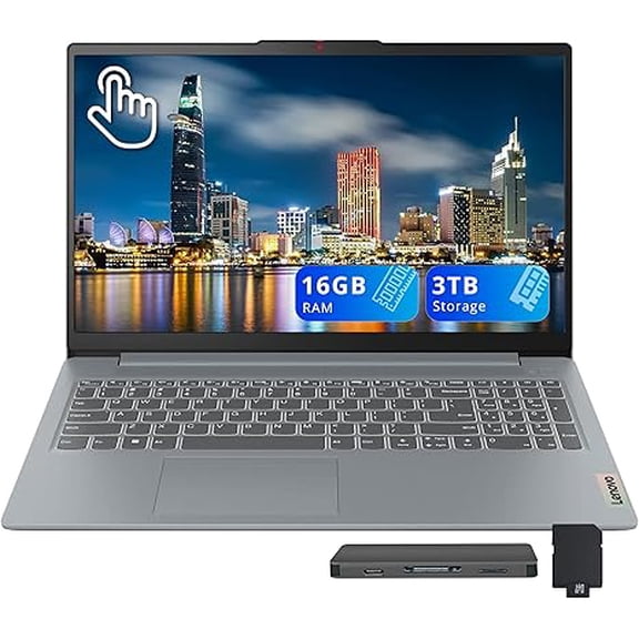 Lenovo IdeaPad Slim 3 15.6" FHD Touchscreen Laptop, AMD Ryzen 7 5825U, 16GB RAM, 3TB Storage(2TB SSD+1TB Docking Station Set), AMD Radeon Graphics, Numeric Keypad, Copilot, Wi-Fi 6, Win 11, Gray