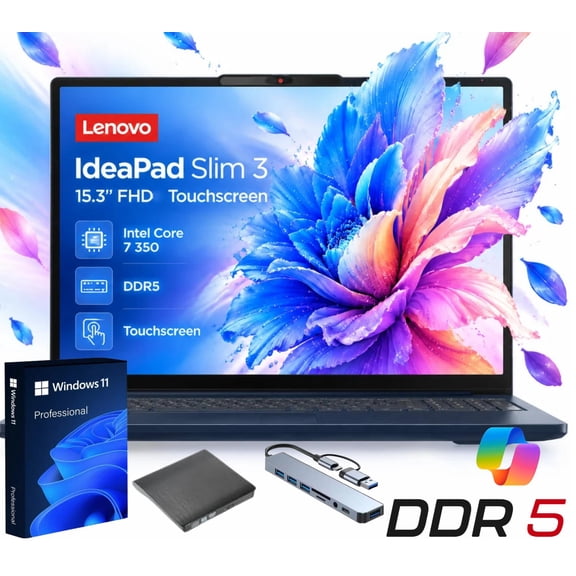 Lenovo IdeaPad Slim 3 15" Laptop, Intel Core 7, 16GB RAM, 512GB SSD, Windows 11 Pro Blue