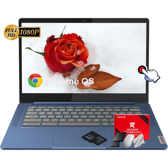 Lenovo IdeaPad Slim 3 Chromebook Laptop, 14" FHD Touchscreen Display, MediaTek Kompanio 520, 4GB RAM, 64GB eMMC, 56GB Micro SD Card, Wi-Fi 6, Chrome OS, Abyss Blue