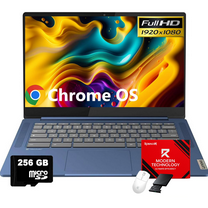 Lenovo IdeaPad Slim 3 Chromebook, Lightweight Laptop, 14" Full HD Display- 4GB RAM, 64GB eMMC 256GB Micro SD Card, ARM Mali-G52 - HD 720p Camera - MediaTek Kompanio 520 - Abyss Blue