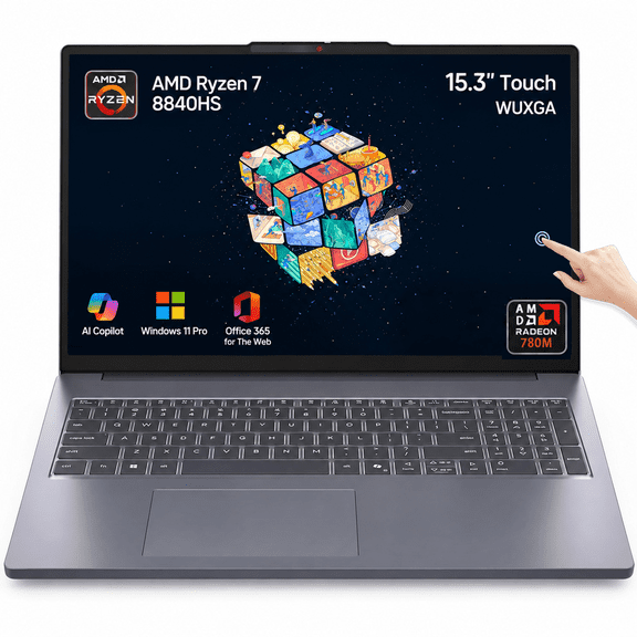 Lenovo IdeaPad Slim 3 Laptop – 15.3" WUXGA Touchscreen Display, AMD Ryzen 7 8840HS, 16GB DDR5 RAM, 512GB SSD, AMD Radeon 780M, Bluetooth, Wi-Fi6, Webcam, Windows 11 Pro, Luna Grey
