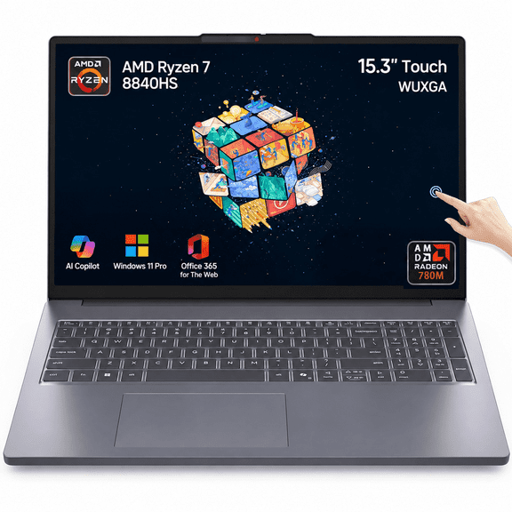 Lenovo IdeaPad Slim 3 Laptop – 15.3" WUXGA Touchscreen Display, AMD Ryzen 7 8840HS, 24GB DDR5 RAM, 512GB SSD, AMD Radeon 780M, Bluetooth, Wi-Fi6, Webcam, Windows 11 Pro, Luna Grey