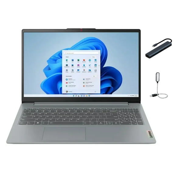 Lenovo IdeaPad Slim 3i 15.6" FHD Laptop, Intel Core i3-N305, 8GB RAM, 128GB UFS, Copilot AI, Wi-Fi6, Bluetooth, Webcam, Windows 11 Home in S Mode, Grey with Mazepoly Accessories