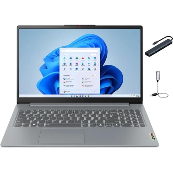Lenovo IdeaPad Slim 3i 15.6" FHD Laptop, Intel Processor N100 Processor, 4GB DDR5 RAM, 128 SSD, WiFi 6, Windows 11 Home in S Mode, Copilot AI, Arctic Grey with Mazepoly Accessories