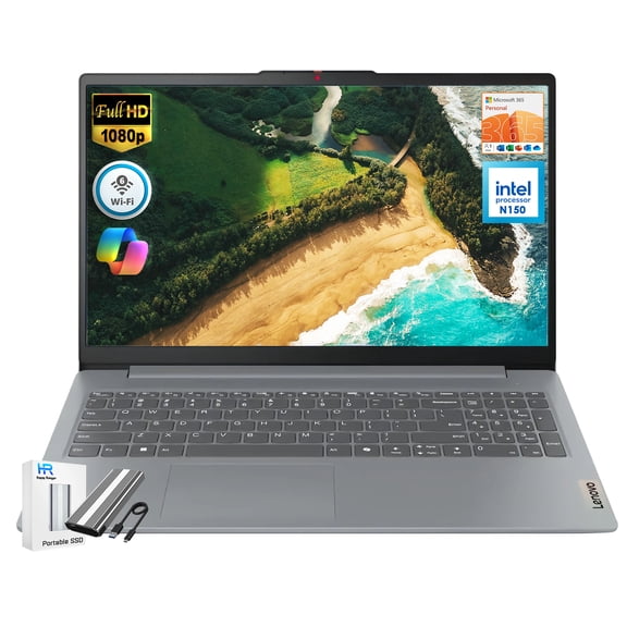 Lenovo IdeaPad Slim 3i Laptop, 15.6" Full HD, Microsoft 365 Included, 8GB DDR5 RAM, 128GB UFS+128GB Portable SSD, Intel N150, Windows 11 Home, Privacy Shutter, Long Battery Life, Numeric Keypad