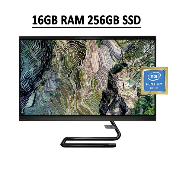 Lenovo Ideacentre AIO 3 Business All-in-One Desktop Computer 27" FHD IPS Touchscreen Intel Pentium Gold G6400T 16GB RAM 256GB SSD DVD-RW WiFi Bluetooth 1080p Webcam Win10 Black