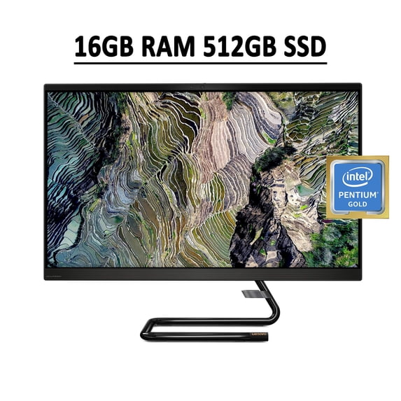 Lenovo Ideacentre AIO 3 Business All-in-One Desktop Computer 27" FHD IPS Touchscreen Intel Pentium Gold G6400T 16GB RAM 512GB SSD DVD-RW WiFi Bluetooth 1080p Webcam Win10 Black