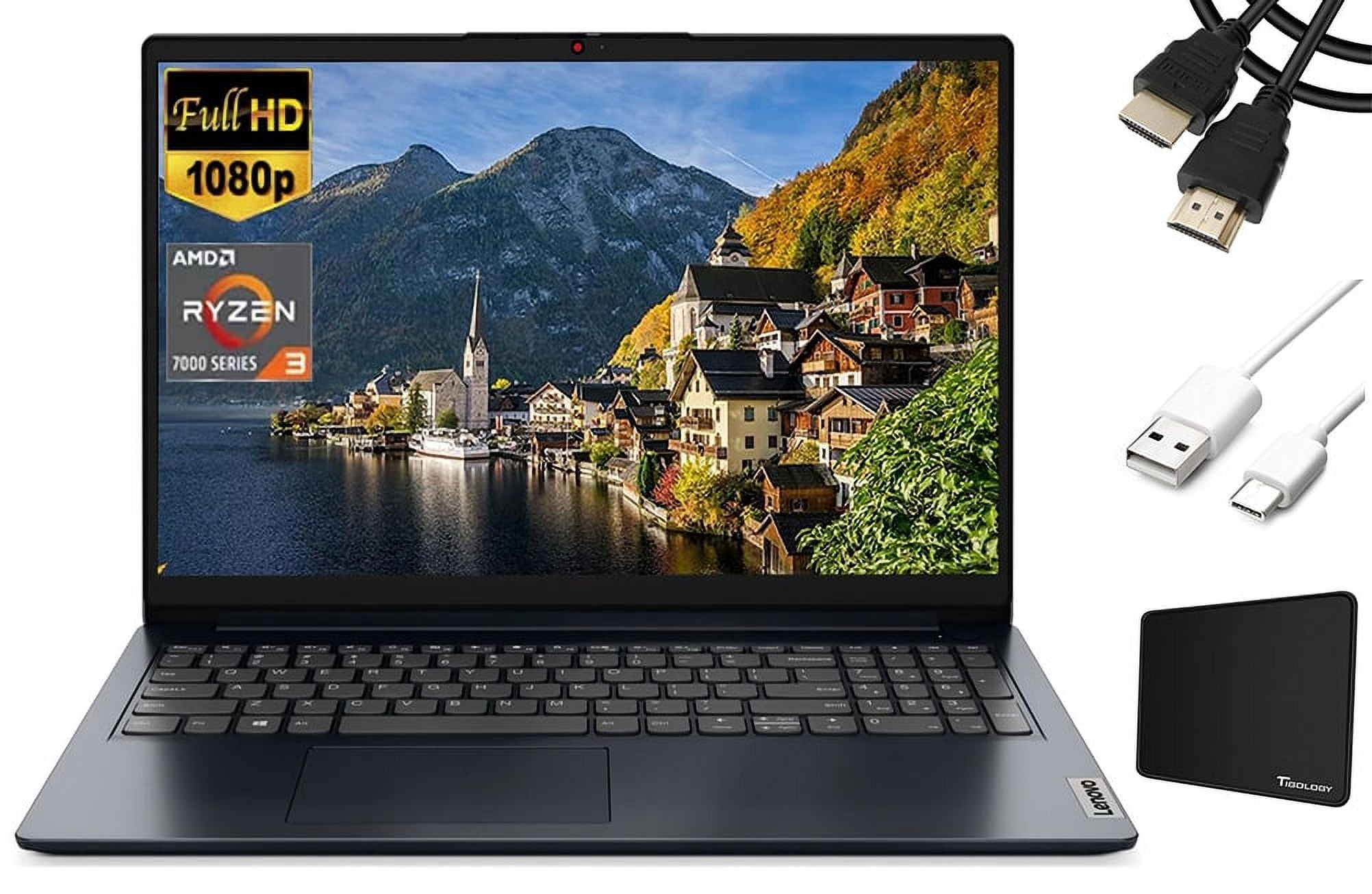 Lenovo Ideapad 1 15.6" FHD Laptop, AMD Ryzen 3 7320U, 8GB RAM, 512GB SSD, Wi-Fi 6, SD Card Reader, Webcam, Windows 11 Home, Abyss Blue + Tigology Accessories