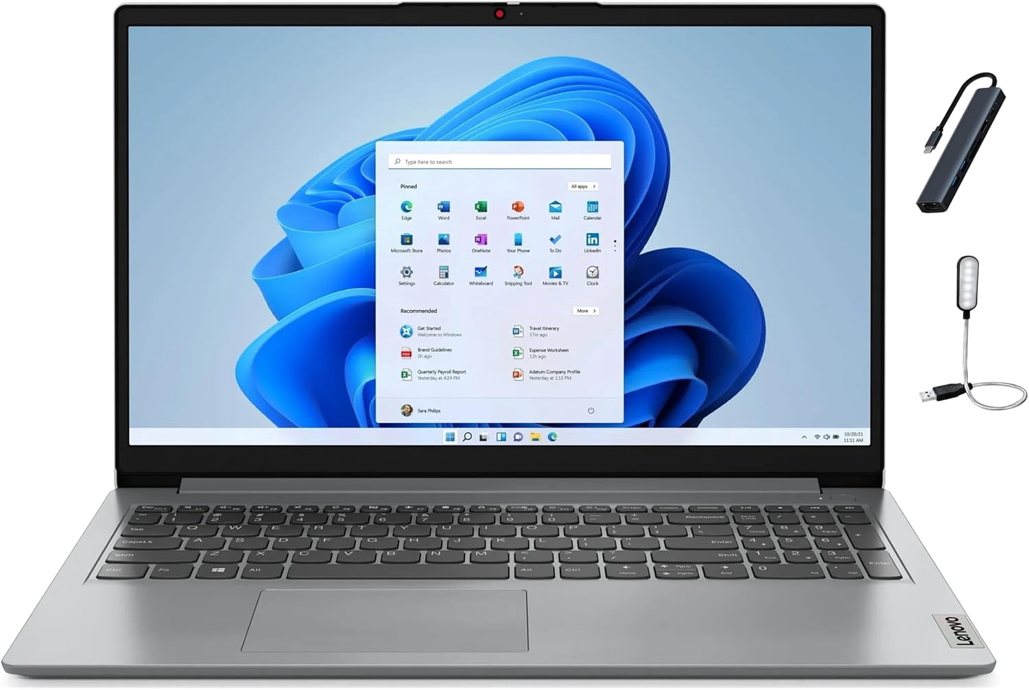 Lenovo Ideapad 1 15.6" HD Laptop, Intel Celeron N4500, 8GB DDR4 Memory, 128GB eMMC, One-year Office 365, Windows 11 Home in S Mode, Cloud Grey with Mazepoly Accessories