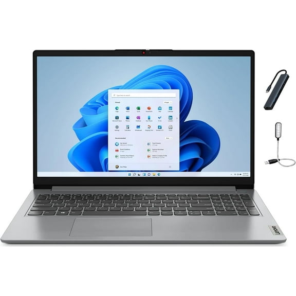 Lenovo Ideapad 1 15.6" HD Laptop, Intel Celeron N4500, 8GB DDR4 Memory, 128GB eMMC, One-year Office 365, Windows 11 Home in S Mode, Cloud Grey with Mazepoly Accessories