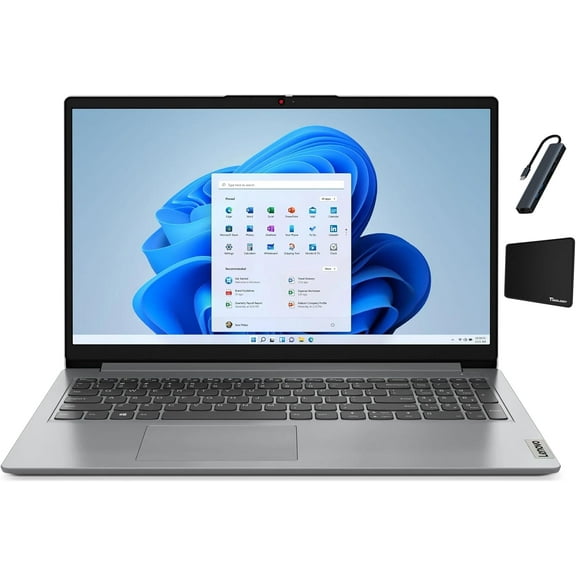 Lenovo Ideapad 1 15.6 inch HD Laptop, Intel Celeron N4500 Processor, 12GB DDR4 Memory, 128GB eMMC + 512GB SSD, One-year Office 365, Windows 11 Home in S Mode, Cloud Grey + Tigology Accessories