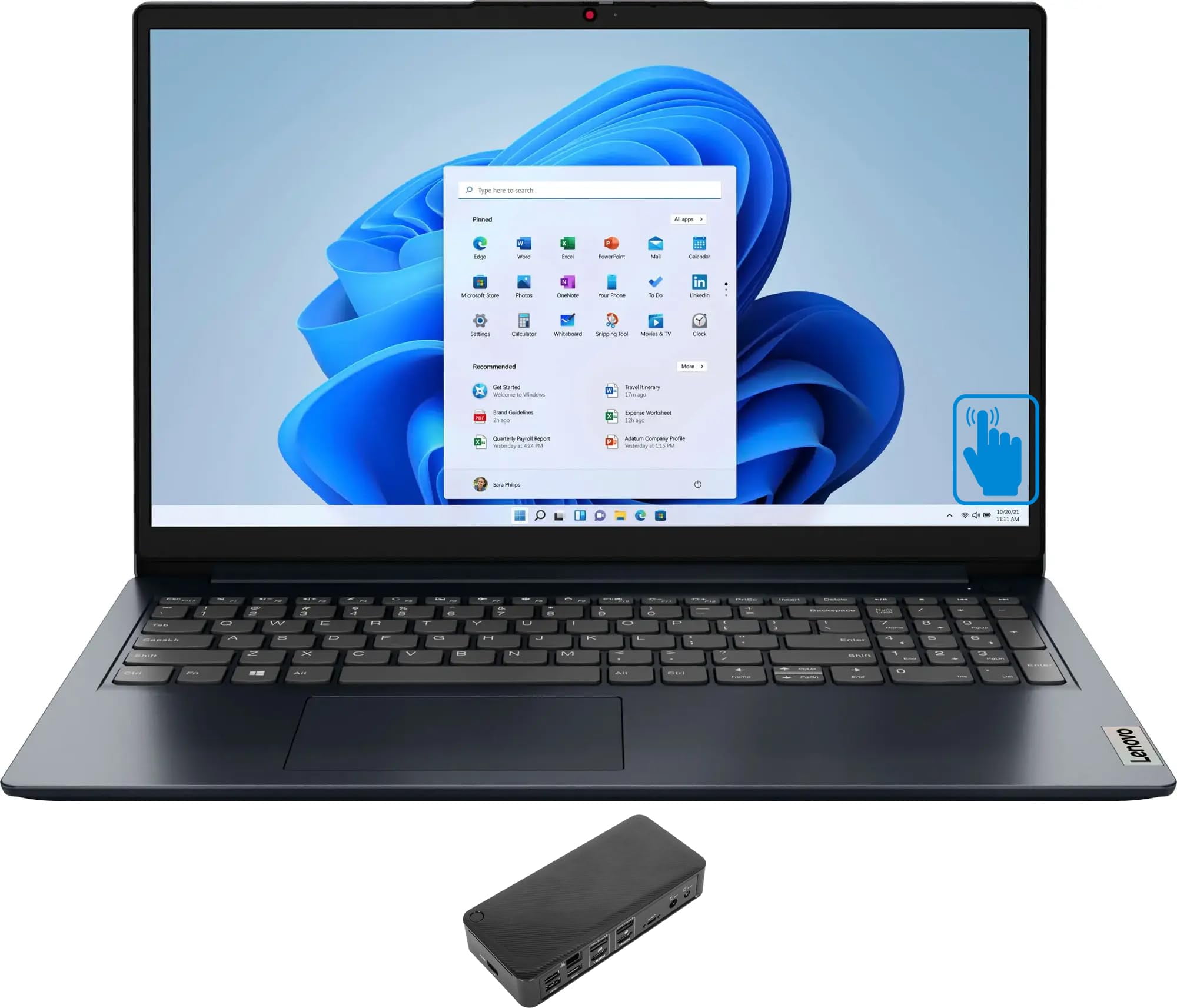Lenovo Ideapad 1 Everyday Value Laptop 15.6" Touchscreen IPS FHD Display (AMD Ryzen 5 7520U, 8GB LPDDR5, 512GB PCIe SSD, AMD Radeon, WiFi 6, Webcam, Bluetooth 5.2, Win 11 Home S-Mode) w/USB-C Dock