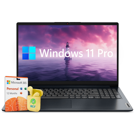 Lenovo Ideapad 15.6" LED Backlit Business and Student Laptop, AI Copilot, 12GB RAM 512GB SSD, Windows 11 Pro with 1 Year Microsoft 365, Intel Dual Core Processor, NLY Earphones, Abyss Blue