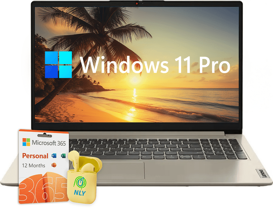 Lenovo Ideapad 15.6" LED Business and Student Laptop, AI Copilot, 36GB RAM 2TB SSD, Windows 11 Pro with 1 Year Microsoft 365, Intel Dual Core Processor, NLY Earphones, Sand