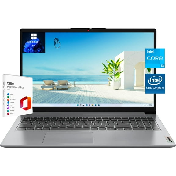 Lenovo Ideapad 1i 15.6" FHD Touchscreen Laptop, with Free Lifetime Microsoft Office 2021, Intel Core i3-1215U, 16GB RAM, 256GB SSD, Intel UHD Graphics, Windows 11 Pro, Cloud Gray