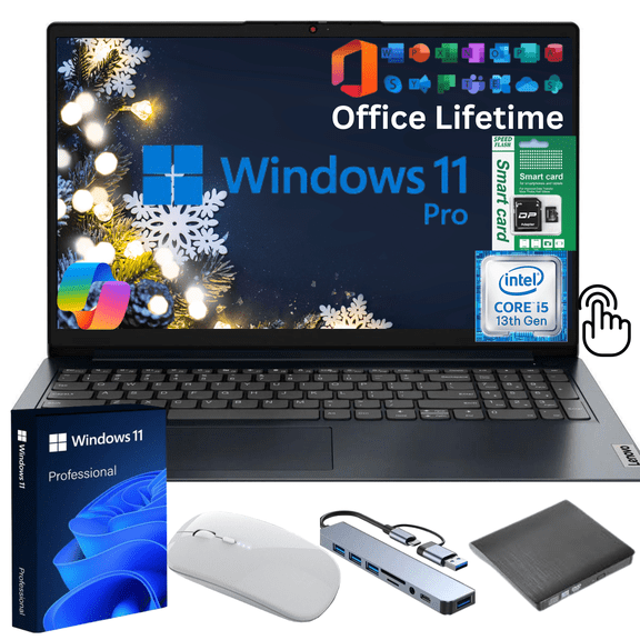 Lenovo Ideapad 1i 15.6" FHD Touchscreen Laptop, Intel Core i5-1334U 13th Gen, 12GB RAM, 256GB SSD,Lifetime Office,Windows 11 Pro,CoPilot Gift Set,Blue – Powerful Laptop for Work, Study & Everyday Use