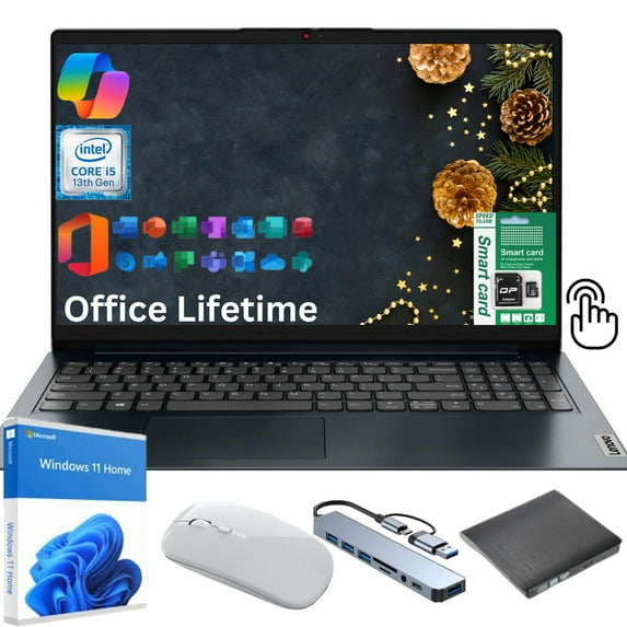 Lenovo Ideapad 1i 15.6" FHD Touchscreen Laptop, Intel Core i5-1334U 13th Gen, 24GB RAM, 512GB SSD,Lifetime Office,Windows 11 Home, Blue + CoPilot Gift Bundle – High-Performance Laptop for Work&Study