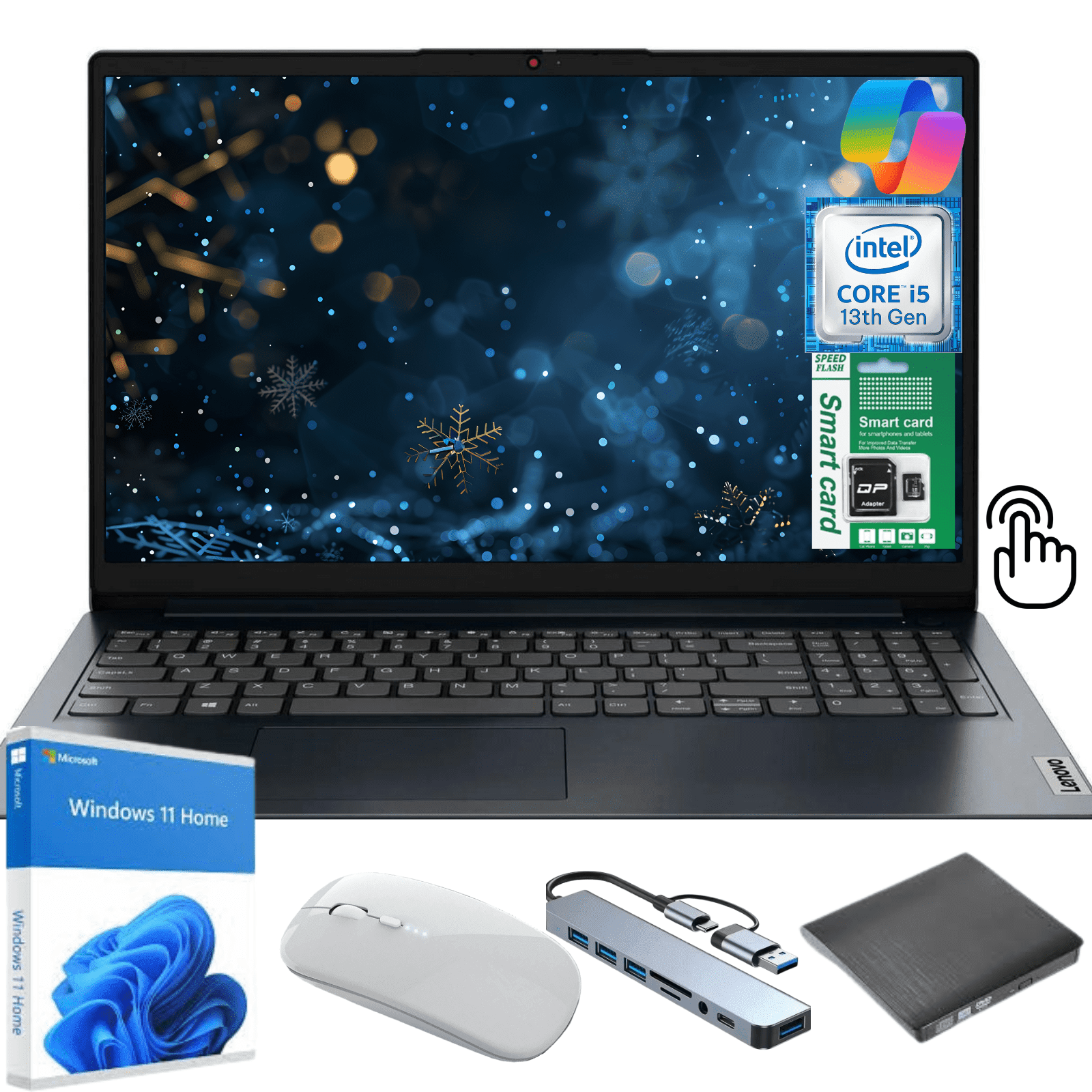 Lenovo Ideapad 1i 15.6" FHD Touchscreen Laptop, Intel Core i5-1334U 13th Gen, 8GB RAM, 1TB SSD, Windows 11 Home,CoPilot Gift Set,Blue – Powerful Laptop for Work, Study & Everyday Use