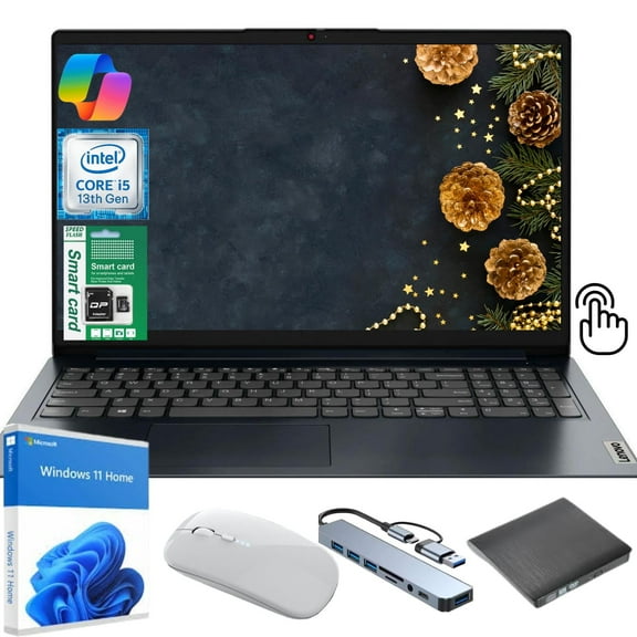 Lenovo Ideapad 1i 15.6" FHD Touchscreen Laptop, Intel Core i5 13th Gen, 8GB RAM, 256GB SSD, Windows 11 Home, Blue + CoPilot Gift Bundle – High-Performance Laptop for Work & Study