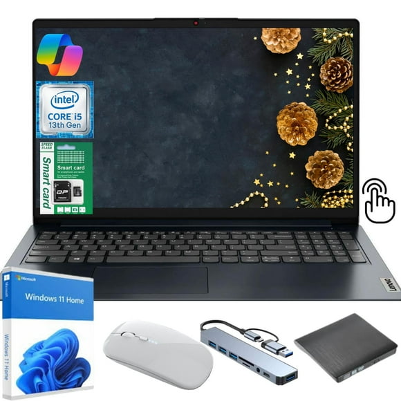 Lenovo Ideapad 1i 15.6" FHD Touchscreen Laptop, Intel Core i5 13th Gen, 8GB RAM, 256GB SSD, Windows 11 Home, Blue + CoPilot Gift Bundle – High-Performance Laptop for Work & Study