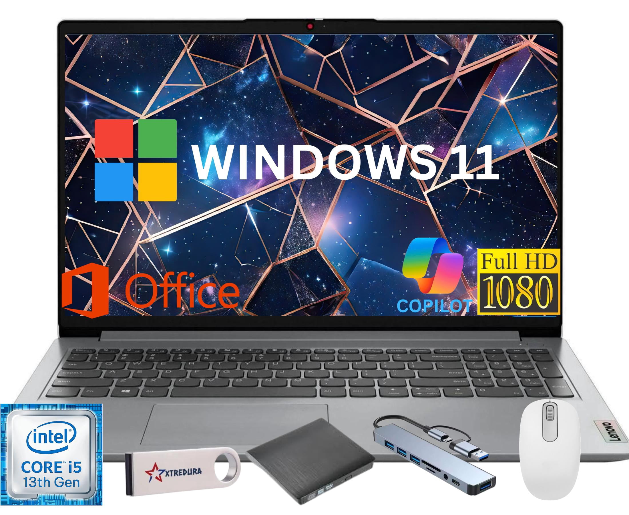 Lenovo Ideapad 1i 15.6" Full HD Laptop, Intel Core i5-1335U (Beats i7-1255U) 13th Gen, 16GB RAM, 1TB SSD,Lifetime Office,Windows 11 Home,CoPilot Gift Set,Grey – Laptop for Work& Everyday Use