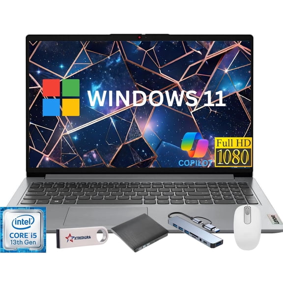 Lenovo Ideapad 1i 15.6" Full HD Laptop, Intel Core i5 13th Gen i5-1335u(Beats i7-1255U), 16GB RAM, 256GB SSD,Windows 11 Home,CoPilot Gift Set,Grey