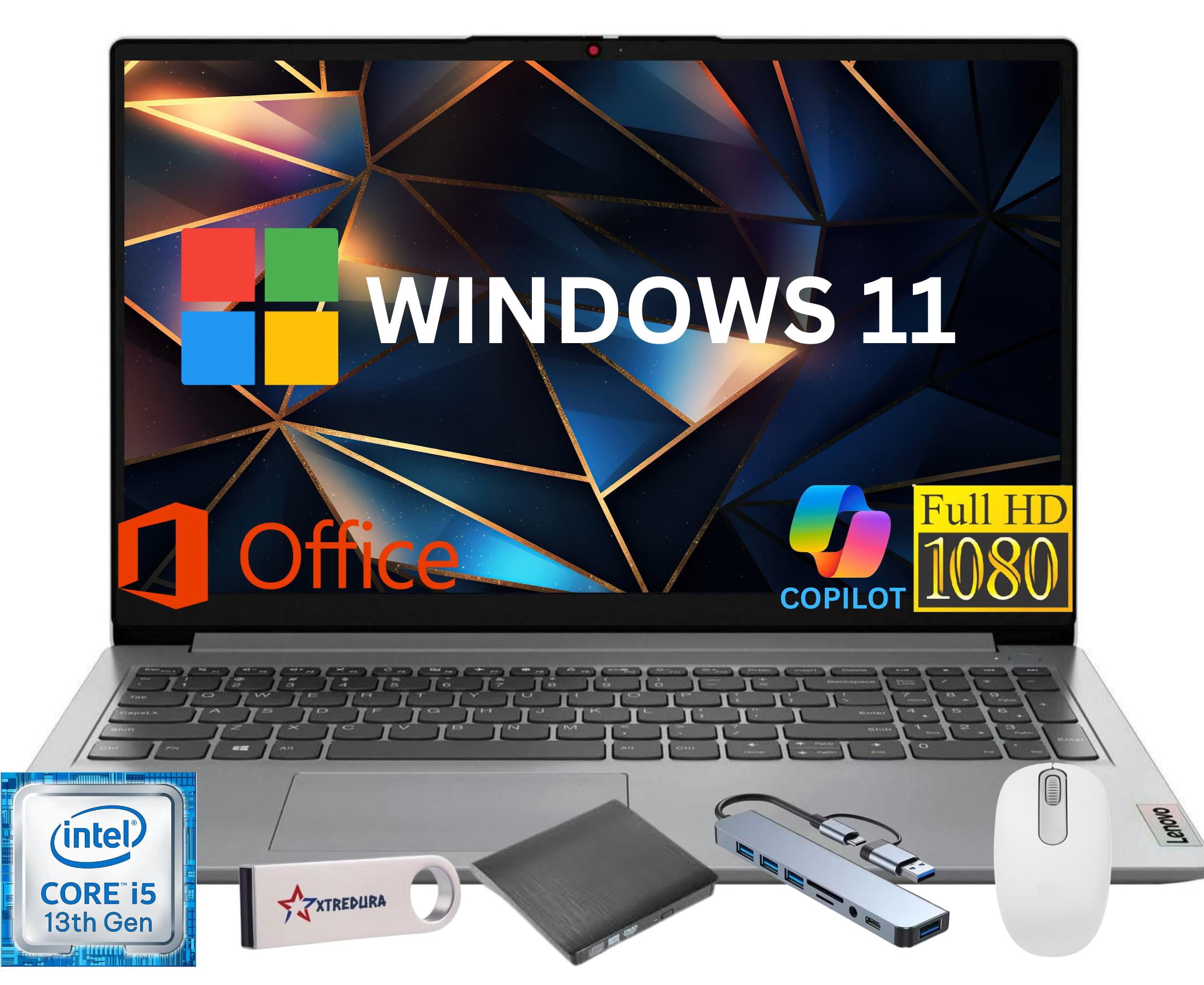 Lenovo Ideapad 1i 15.6" Full HD Laptop, Intel Core i5 13th i5-1335U, 16GB RAM, 256GB SSD,Lifetime Office,Windows 11 Home, Grey + CoPilot Gift Bundle – High-Performance Laptop for Work&Study