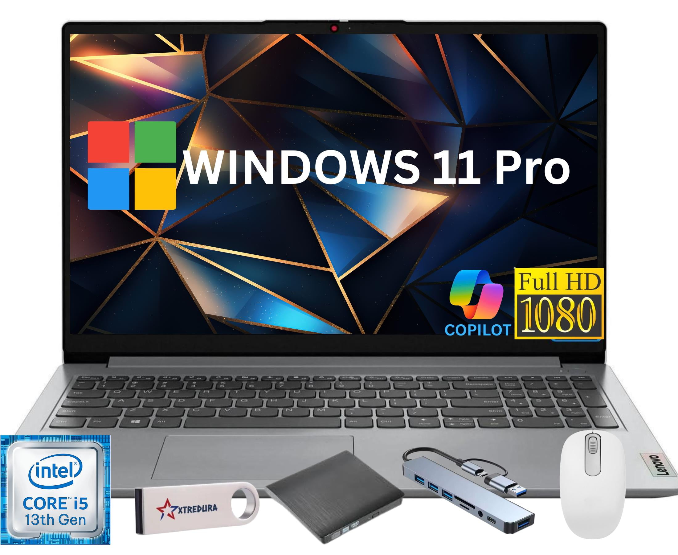 Lenovo Ideapad 1i 15.6" Full HD Laptop, Intel Core i5 13th i5-1335U, 8GB RAM, 256GB SSD,Windows 11 Pro, Grey + CoPilot Gift Bundle – High-Performance Laptop for Work & Study