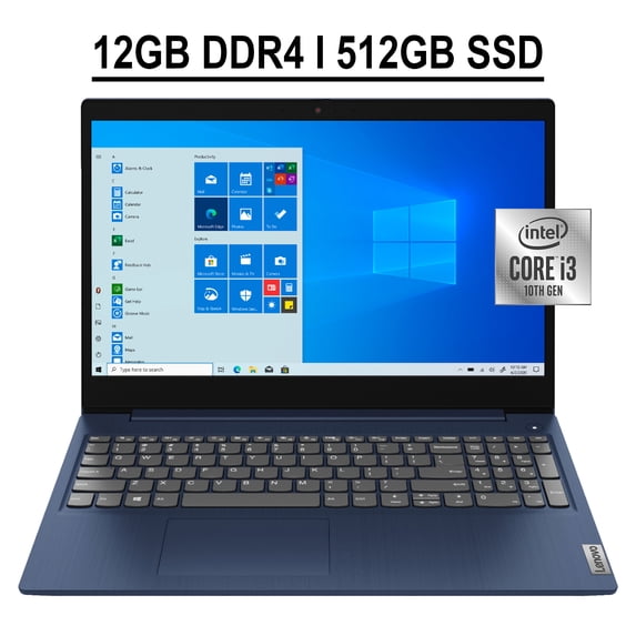 Lenovo Ideapad 3 15 Business Laptop 15.6" HD Anti-glare Touchscreen 10th Gen Intel Core i3-10110U 12GB DDR4 512GB SSD Intel UHD Graphics HDMI Dolby Audio HD Webcam WIFI Win 10 Blue