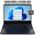 thumbnail image 1 of Lenovo Ideapad 3 15 Gaming Laptop 15.6" FHD IPS 120Hz DC dimmer Display AMD Hexa-Core Ryzen 5 5600H 16GB DDR4 512GB SSD NVIDIA GeForce GTX 1650 4GB Backlit Keyboard Nahimic Audio HDMI Win11 Black, 1 of 7