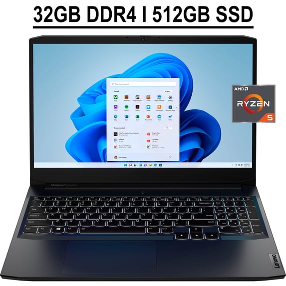 Lenovo Ideapad 3 15 Gaming Laptop 15.6" FHD IPS 120Hz DC dimmer Display AMD Hexa-Core Ryzen 5 5600H 32GB DDR4 512GB SSD NVIDIA GeForce GTX 1650 4GB Backlit Keyboard Nahimic Audio HDMI Win11 Black