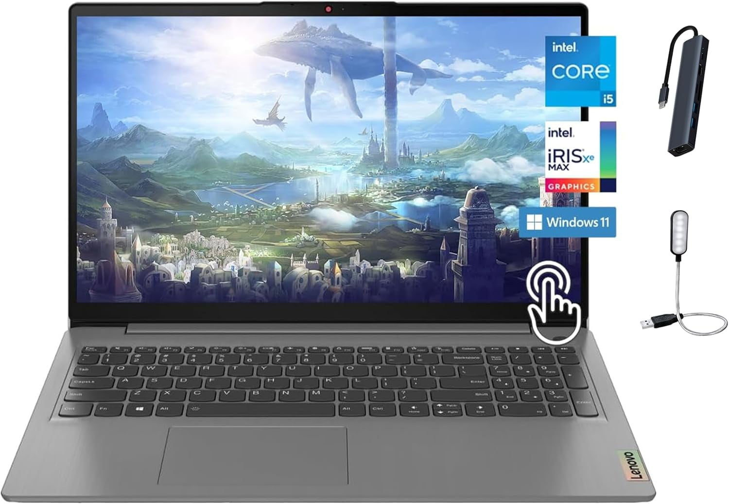 Lenovo Ideapad 3i 15.6" FHD Touchscreen Laptop, 11th Gen Intel Quad-Core i5-1135G7, 8GB Memory, 1TB M.2. SSD, Wi-Fi, Bluetooth, Grey with Mazepoly Accessories