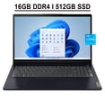 thumbnail image 1 of Lenovo Ideapad 3i 15 Business Laptop 15.6" FHD Anti-Glare Display 12th Gen Intel Hexa-Core i3-1215U Processor 16GB DDR4 512GB SSD Intel UHD Graphics Backlit Fingerprint HDMI USB-C Win11 Blue, 1 of 7