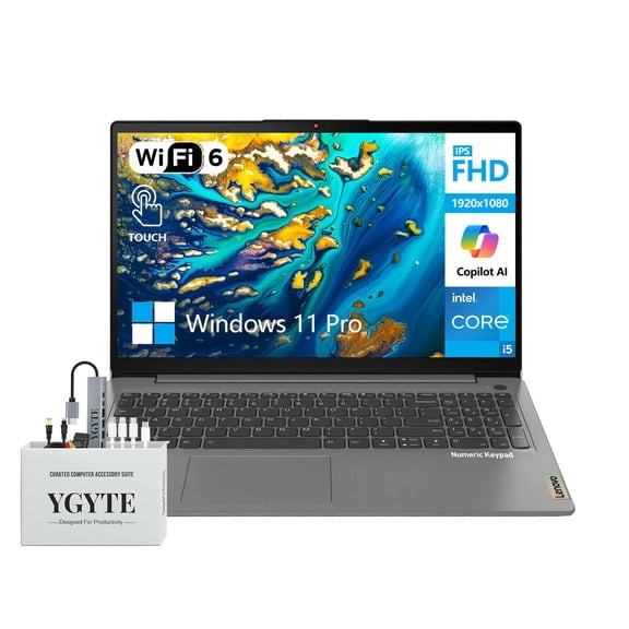 Lenovo Ideapad 3i 15 Inch Touchscreen Laptop Computer, 15.6 FHD Touch Screen Laptop, Intel Core i5, 36GB RAM 2TB SSD+512GB Docking Set, Windows 11 Pro Lifetime Office, USB-C