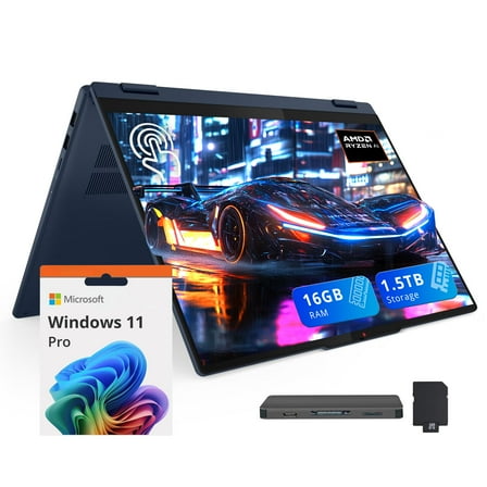 Lenovo Ideapad 5 16" 2-in-1 Touchscreen Laptop, AMD Ryzen AI 7 350, 16GB RAM, 1.5TB Storage(512GB SSD+1TB Dock Station), AMD Radeon 860M, Backlit Keyboard, Win 11 Pro, Blue