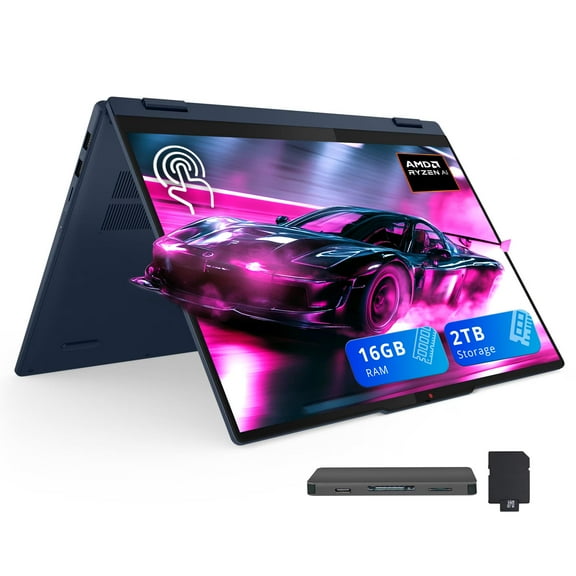 Lenovo Ideapad 5 16" 2-in-1 Touchscreen Laptop, AMD Ryzen AI 7 350, 16GB RAM, 2TB Storage(1TB SSD+1TB Dock Station), AMD Radeon 860M, Backlit Keyboard, Win 11 Home, Blue