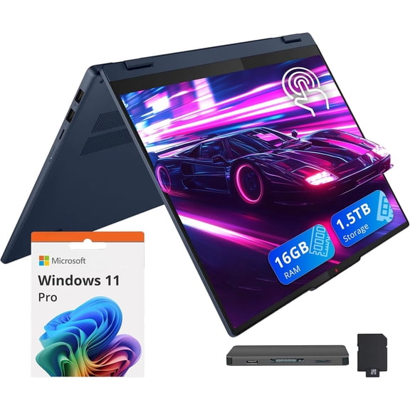 Lenovo Ideapad 5 16" WUXGA Touchscreen 2-in-1 Laptop, AMD Ryzen AI 5 340, 16GB RAM, 1.5TB Storage(512GB SSD+1TB Docking Station Set), AMD Radeon 840M, Backlit Keyboard, Win 11 Pro, Blue