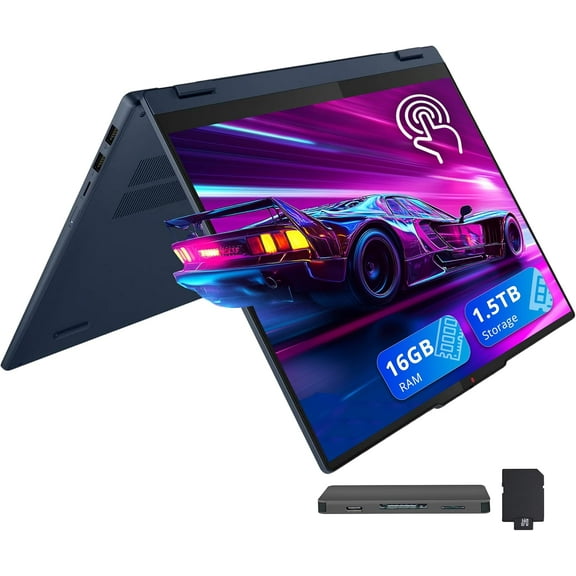 Lenovo Ideapad 5 16" WUXGA Touchscreen 2-in-1 Laptop, AMD Ryzen AI 5 340, 16GB RAM, 1.5TB Storage(512GB SSD+1TB Docking Station Set), AMD Radeon 840M, Backlit Keyboard, Win 11, Blue