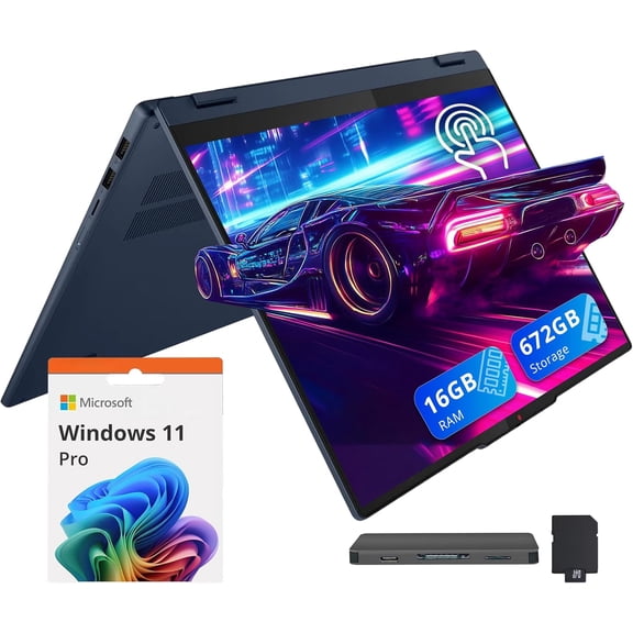 Lenovo Ideapad 5 16" WUXGA Touchscreen 2-in-1 Laptop, AMD Ryzen AI 5 340, 16GB RAM, 672GB Storage(512GB SSD+160GB Docking Station Set), Radeon 840M, Backlit Keyboard, Wi-Fi 6, Win 11 Pro, Blue