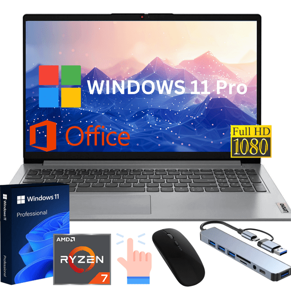 Lenovo Ideapad Slim 3i 15.6" Full HD Touch Business&Home Laptop, AMD Ryzen 7 5825U Upto 4.5GHz, 16GB RAM, 1TB PCle SSD,Microsoft Office, Windows 11 Pro, Grey/HUB