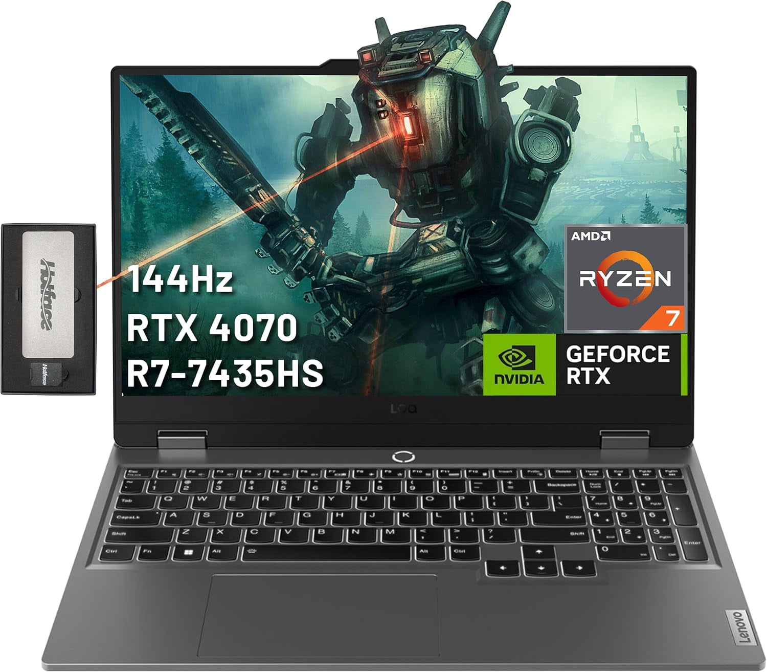 Lenovo LOQ 15.6" 144Hz FHD Gaming Laptop, AMD Ryzen 7-7435HS, NVIDIA GeForce RTX 4070, 32GB DDR5, 1TB PCIe SSD, Backlit Keyboard, Webcam, Wi-Fi 6, Win 11 Home, Grey, 256GB Docking Station Set