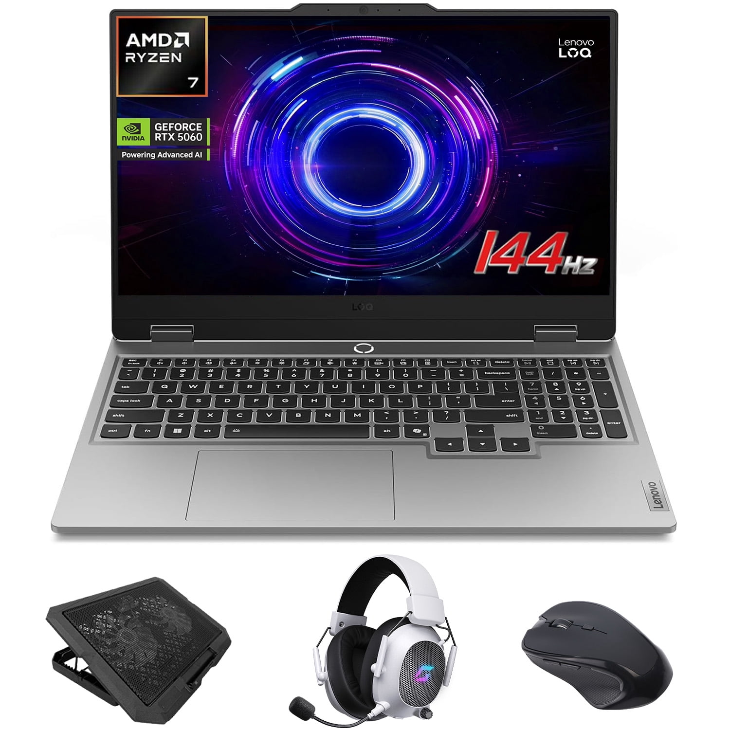 Lenovo LOQ RTX 5060 Gaming Laptop, 15.6" FHD 144Hz NVIDIA G-Sync Display, AMD Ryzen 7 250, NVIDIA GeForce RTX 5060, 16GB DDR5 RAM, 512GB SSD, 5MP Camera, Ethernet (RJ45), Backlit KB, Win 11 Pro