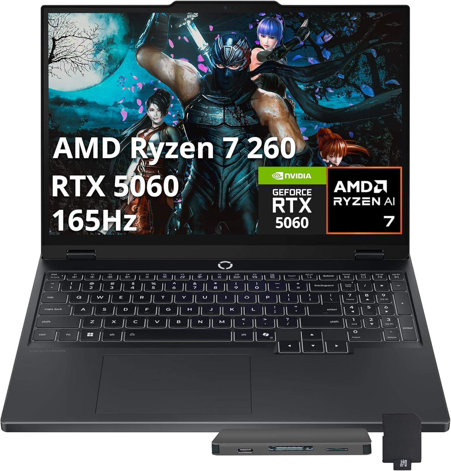Lenovo Legion 5 15.1" WQXGA 165Hz Gaming Laptop, AMD Ryzen 7 260, 16GB RAM, 1TB SSD, NVIDIA GeForce RTX 5060 GDDR7, 24-Zone RGB Backlit Keyboard, Win 11 Pro, Black, 1TB Docking Station Set