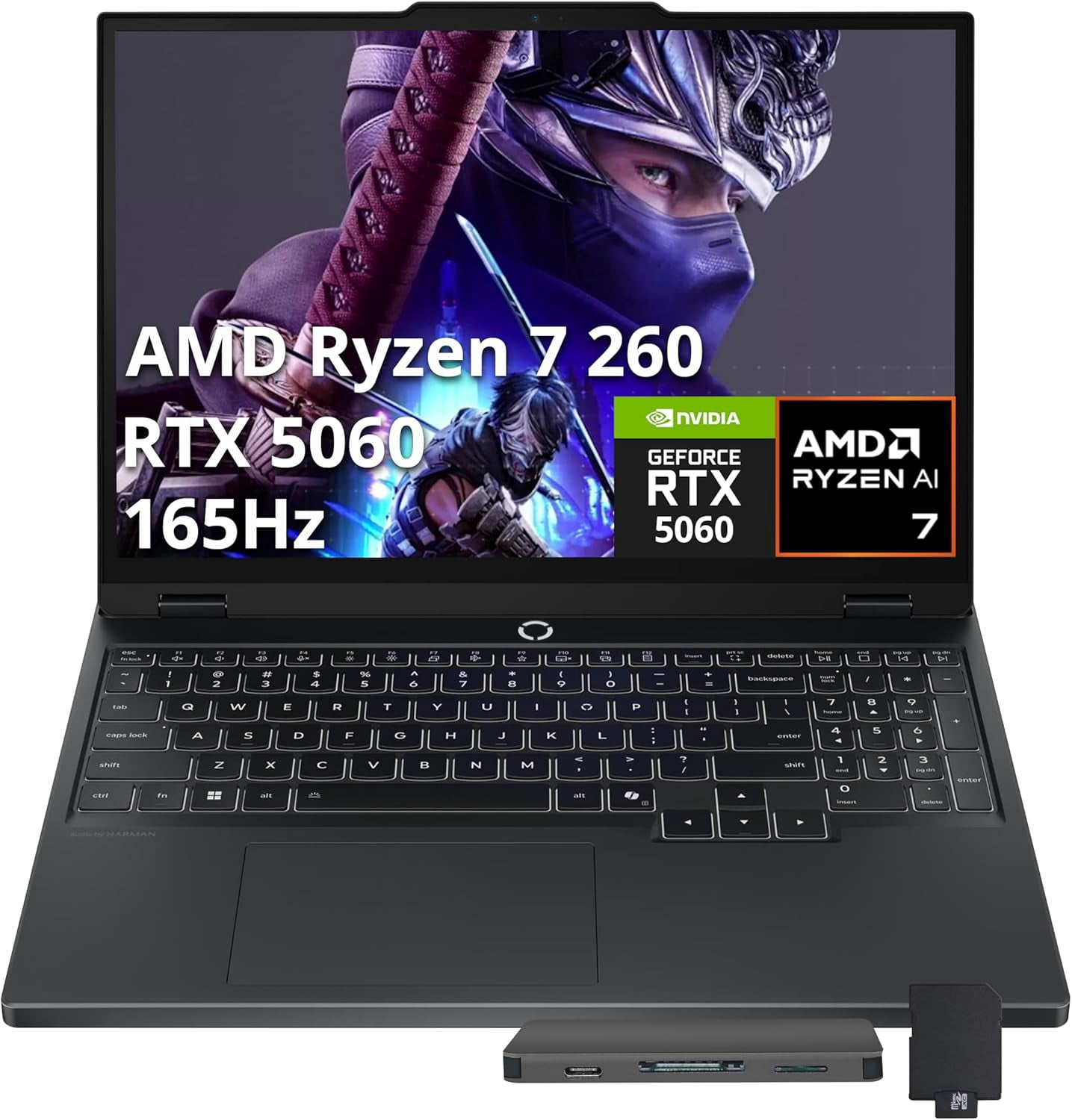Lenovo Legion 5 15.1" WQXGA 165Hz Gaming Laptop, AMD Ryzen 7 260, 16GB RAM, 512GB SSD, NVIDIA GeForce RTX 5060 GDDR7, 24-Zone RGB Backlit Keyboard, Win 11, Black, 1TB Docking Station Set