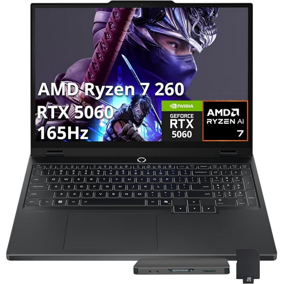 Lenovo Legion 5 15.1" WQXGA 165Hz Gaming Laptop, AMD Ryzen 7 260, 16GB RAM, 512GB SSD, NVIDIA GeForce RTX 5060 GDDR7, 24-Zone RGB Backlit Keyboard, Win 11, Black, 1TB Docking Station Set