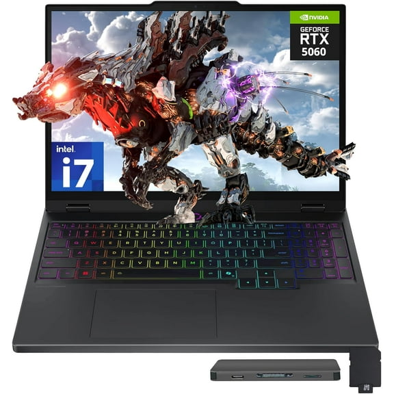 Lenovo Legion 5 15.1" WQXGA 165Hz Gaming Laptop, Intel i7-14700HX, GeForce RTX 5060 8GB GDDR7, 16GB DDR5, 1TB SSD, Backlit Keyboard, 5.0MP Camera, Wi-Fi 7, Win 11 Pro, Black, 512GB Docking Station